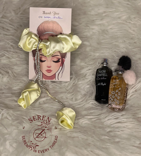 اسکرانچی ساتن لاله نگین دار - زرد کره ای