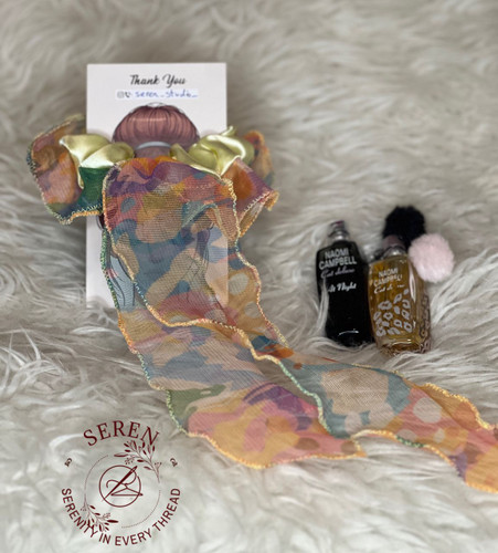 اسکرانچی ساتن زرد کره ای با تور رنگی