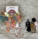 اسکرانچی ساتن زرد کره ای با تور رنگی